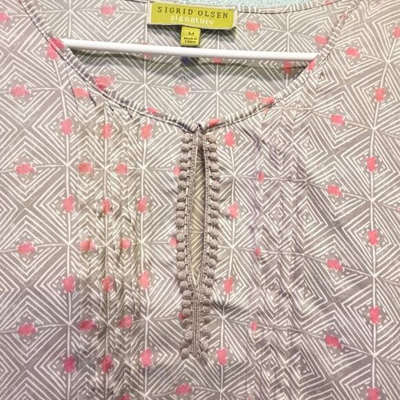 Women's Sigrid Olsen Grey Pink Geometric Tunic Top M - Picture 3 of 9
